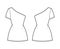 Dress one shoulder technical fashion illustration with short sleeve, fitted body, mini length pencil skirt. Flat apparel
