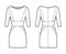 Dress panel tube technical fashion illustration with hourglass silhouette, elbow sleeves, fitted body, mini length skirt