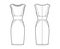 Dress panel tube technical fashion illustration with hourglass silhouette, sleeveless, fitted body, knee length skirt.