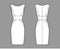 Dress panel tube technical fashion illustration with hourglass silhouette, sleeveless, fitted body, knee length skirt.