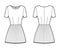 Dress pleated technical fashion illustration with short sleeves, fitted body, mini length skirt. Flat apparel front
