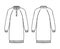 Dress Polo Sweater technical fashion illustration with rib henley neck, classic collar, long raglan sleeves, knee length