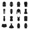 Dress, sarafan, coats of women`s clothing. Women`s clothing set collection icons in black style vector symbol stock