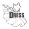 Dress shop logo with flared apparel in flowy fabric sketch