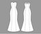 Dress trumpet technical fashion illustration with strapless sweetheart neckline, fitted body, maxi length circular skirt