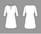 Dress tunic technical fashion illustration with elbow sleeves, oversized body, mini length skirt, slashed neck. Flat