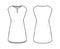 Dress tunic technical fashion illustration with sleeveless, oversized body, mini length skirt, slashed neck apparel