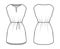 Dress tunic technical fashion illustration with tie, sleeveless, oversized body, mini length skirt, slashed neck. Flat