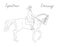 Dressage horse with rider performing piaffe, equestrian sport.