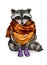 Dressed raccoon with mandarin illustration
