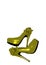 Dressed shoes on the platform with a bow on a high thin heel. Shoes. yellow, gold