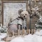 Dressed-up Chinese crested dog in a winter scenery