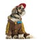 Dressed up Shih tzu with a cap, sitting, isolated