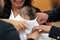 Dressing of a child during a Catholic baptism