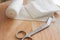 Dressing or clean wound tools includes Roll gauze,pile of gauzes and gauze roll cutter or scissors