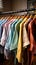 Dressing room scene with colorful shirts, freshly washed and ironed