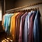 Dressing room scene with colorful shirts, freshly washed and ironed