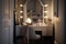 dressing table with mirror and soft lighting, creating a cozy and serene atmosphere