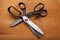 Dressmaker shears and Pinking shears tailor/craft concept on wo