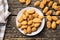 Dried almond nuts on plate