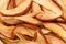 Dried apple slices top view up close
