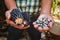 Dried blue corn cob, maize of blue color in mexican hands in mexico