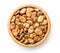 Dried broad beans in wooden bowl