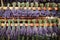 Dried bunches of lavender hanging on wooden ladders