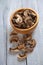 Dried button mushrooms, healthy food ingredient