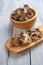 Dried button mushrooms, healthy food ingredient