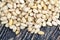 dried cedar nuts on a wooden table