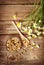 Dried chamomile tea with fresh chamomile flowers