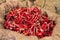 Dried chillies in a sack