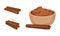 Dried Cinnamon Bark Strips and Bark Powder in Bowl Vector Set