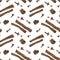 Dried cloves and cinnamon white seamless pattern
