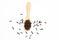 dried cloves wooden spoon on white