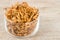 Dried cordyceps militaris mushroom flower on wooden background