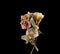 Dried dead flower isolated on black background. Sample of a flower in oriental style with pastel colors.