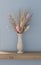Dried decorative cereals in  vase on  wooden shelf