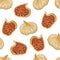 Dried figs Isolated on white background. Seamless pattern with dried fruits whole and half. Vector illustration of  natural sweets