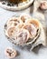 Dried figs and traditional turkish tea on a gray background. ramadan