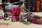 Dried Flowers and Crystal Stones on Meditation Altar Shallow DOF