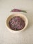 Dried flowers from heather herb in a bowl