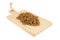 Dried food for dogs or cats on wooden cutting board. Pet care