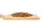 Dried food for dogs or cats on wooden cutting board. Pet care