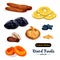 Dried fruit, natural sweets icon set, food design