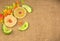 Dried fruits, laid out in the form of a smile, on a napkin from