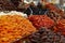 Dried fruits on the market counter. Healthy foods. Close-up. Selective focus