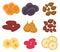 Dried fruits set, flat style. Raisins, apricots, prunes on a white background. Vector illustration, clip art