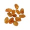 Dried golden raisins isolated on white background, close up